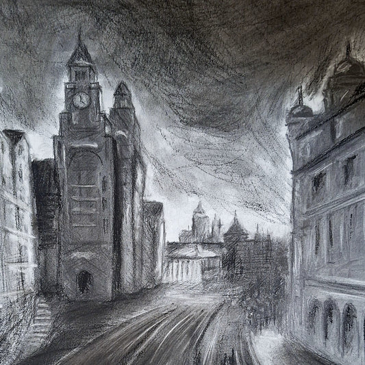 City in the morning in Charcoal