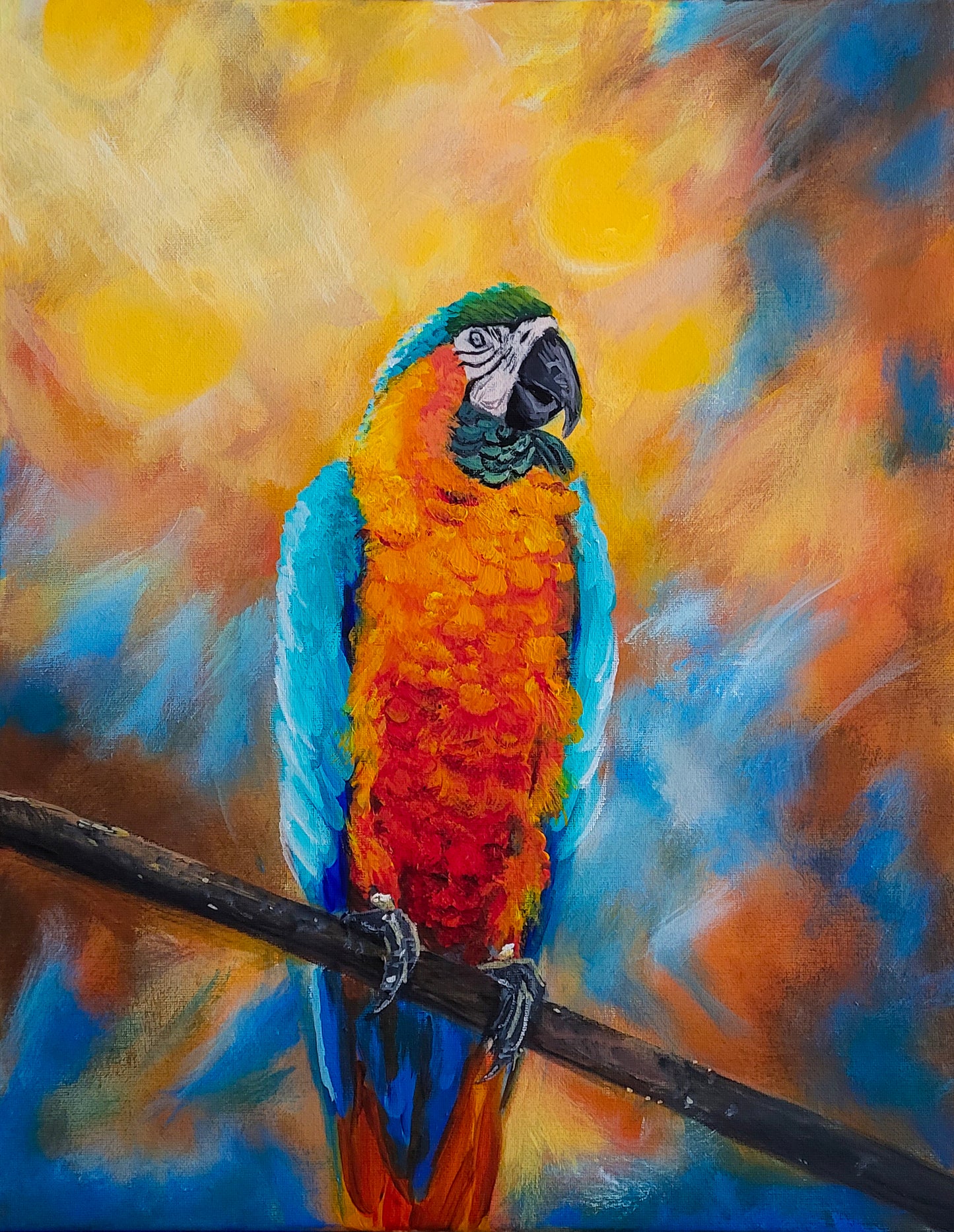 Happy Parrot; Acrylic on Canvas