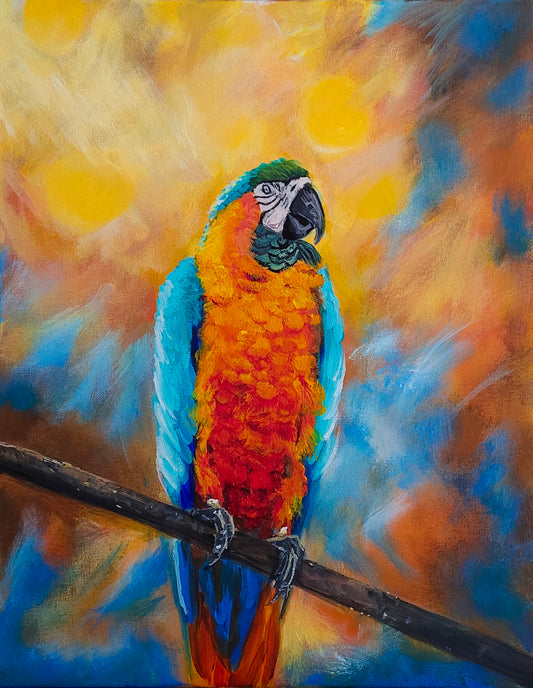 Happy Parrot; Acrylic on Canvas