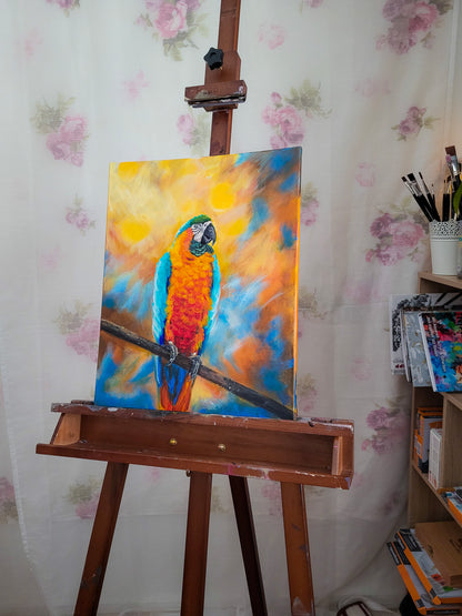 Happy Parrot; Acrylic on Canvas