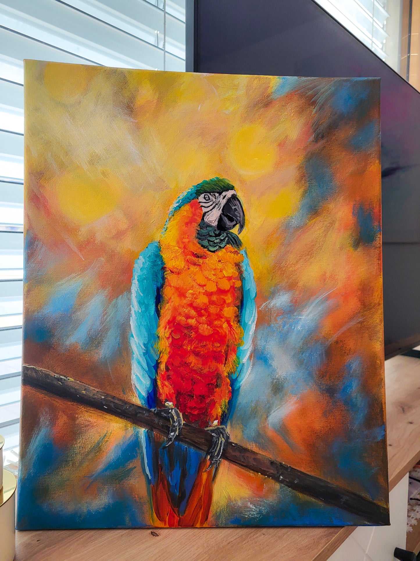 Happy Parrot; Acrylic on Canvas
