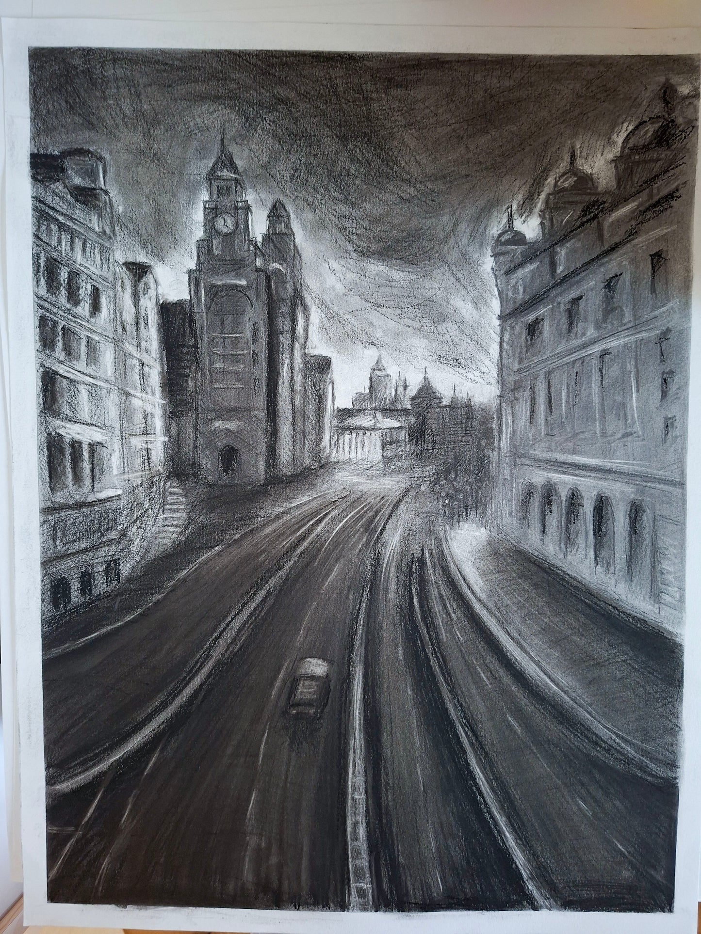 City in the morning in Charcoal