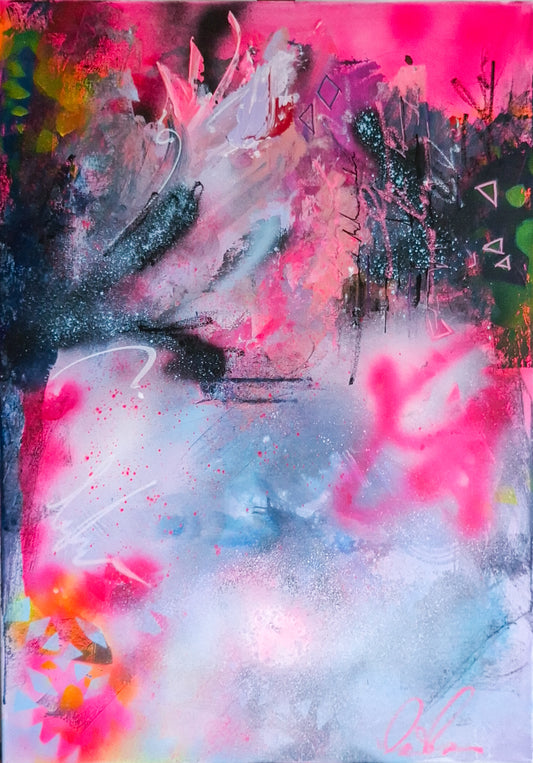 Pink Forever 1; Mixed Media on Canvas