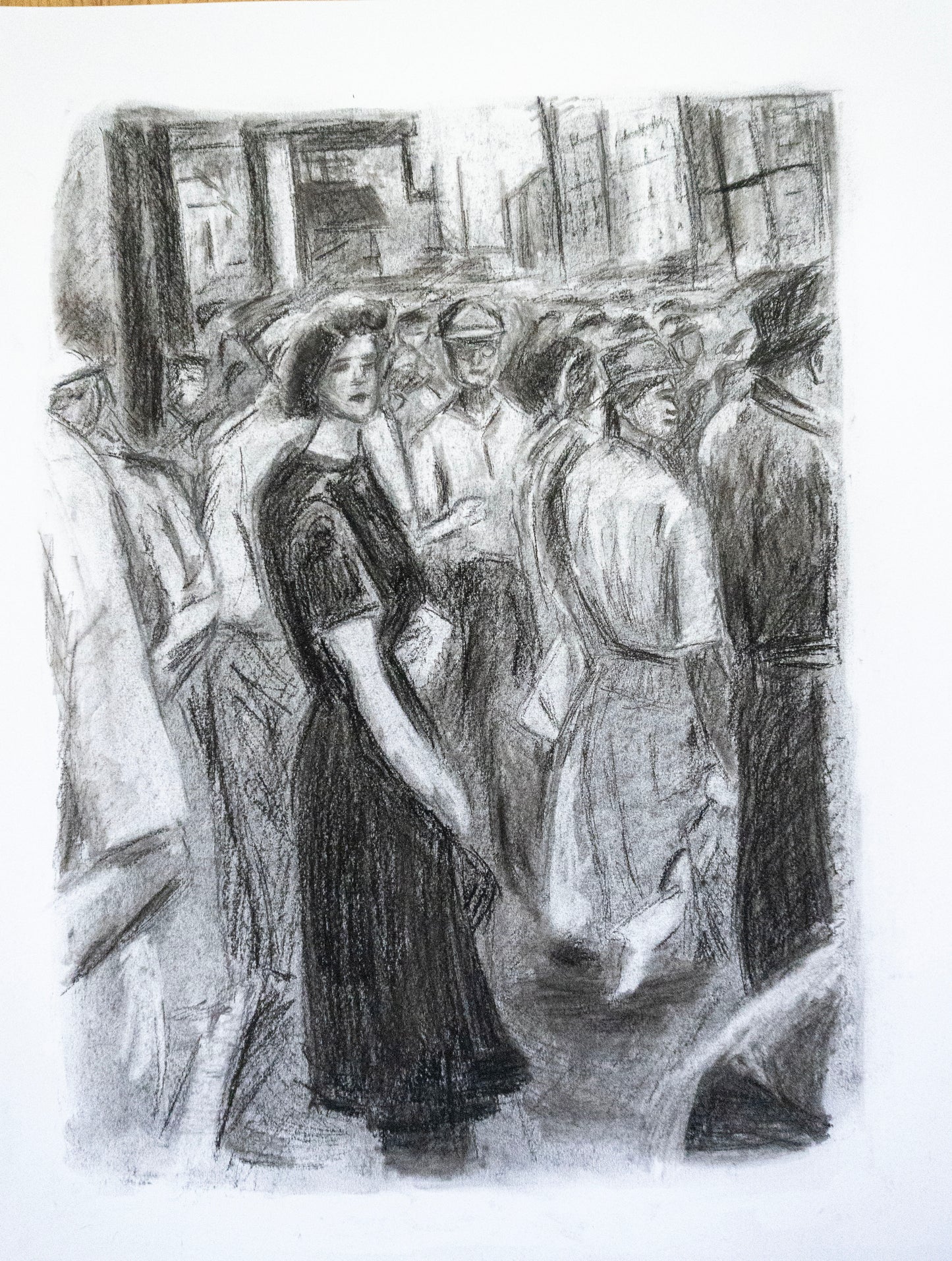 Crowd of People in Charcoal