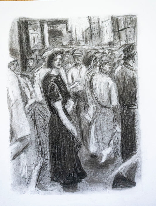 Crowd of People in Charcoal