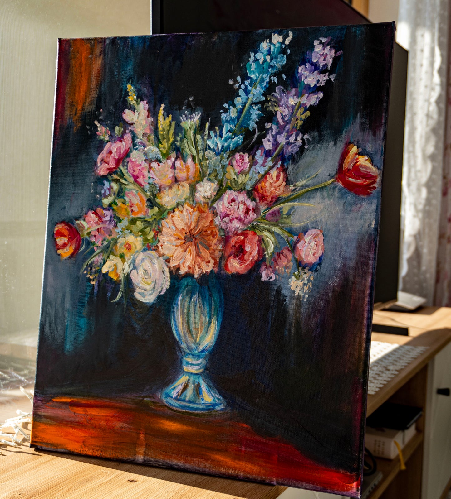 Vintage Flowers; Oil on Canvas