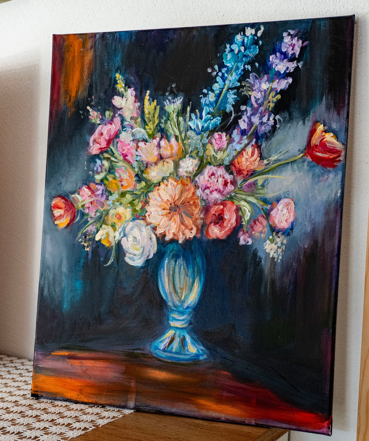 Vintage Flowers; Oil on Canvas