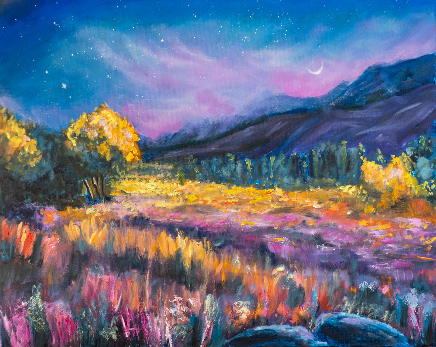 Summer night in the Alps; Oil on Canvas