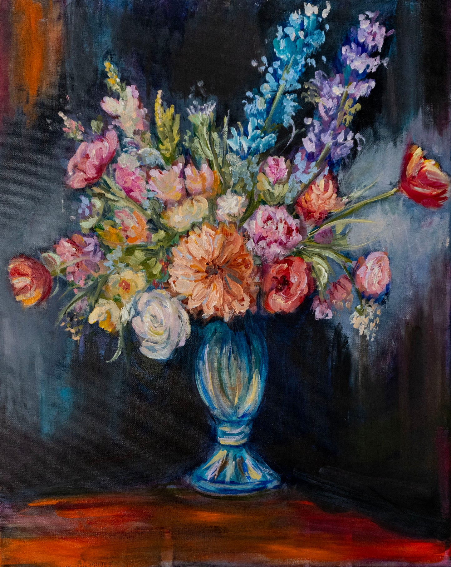 Vintage Flowers; Oil on Canvas